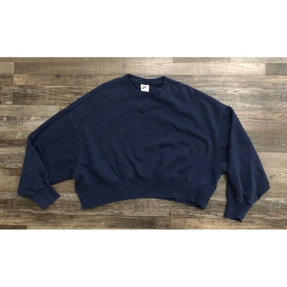 Nike Womens Small Blue Oversized Crewneck Center Check Sweatshirt - Picture 1 of 4